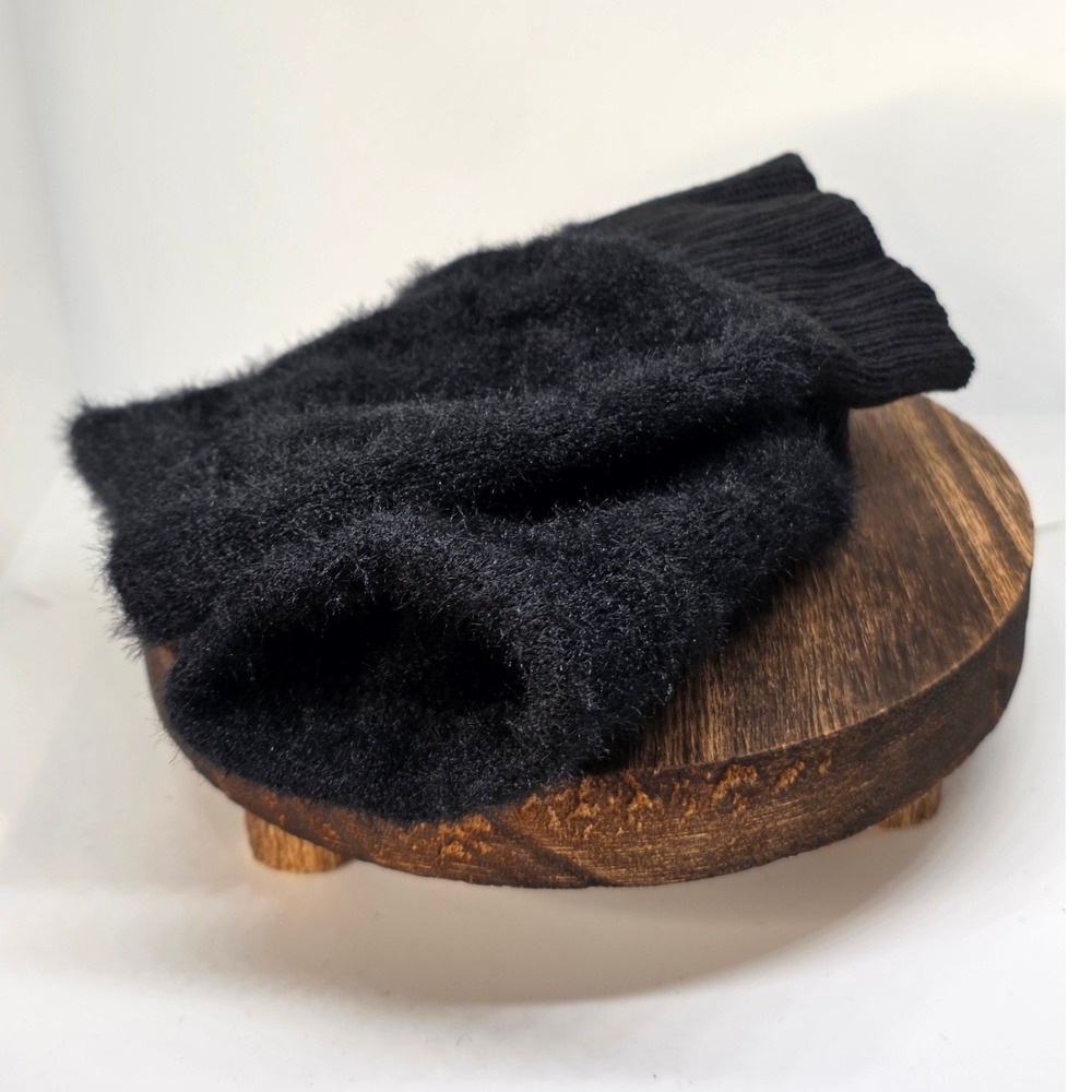 Black Fuzzy Fingerless Mittens Soft Knit Cozy Winter Gloves Dark Academia